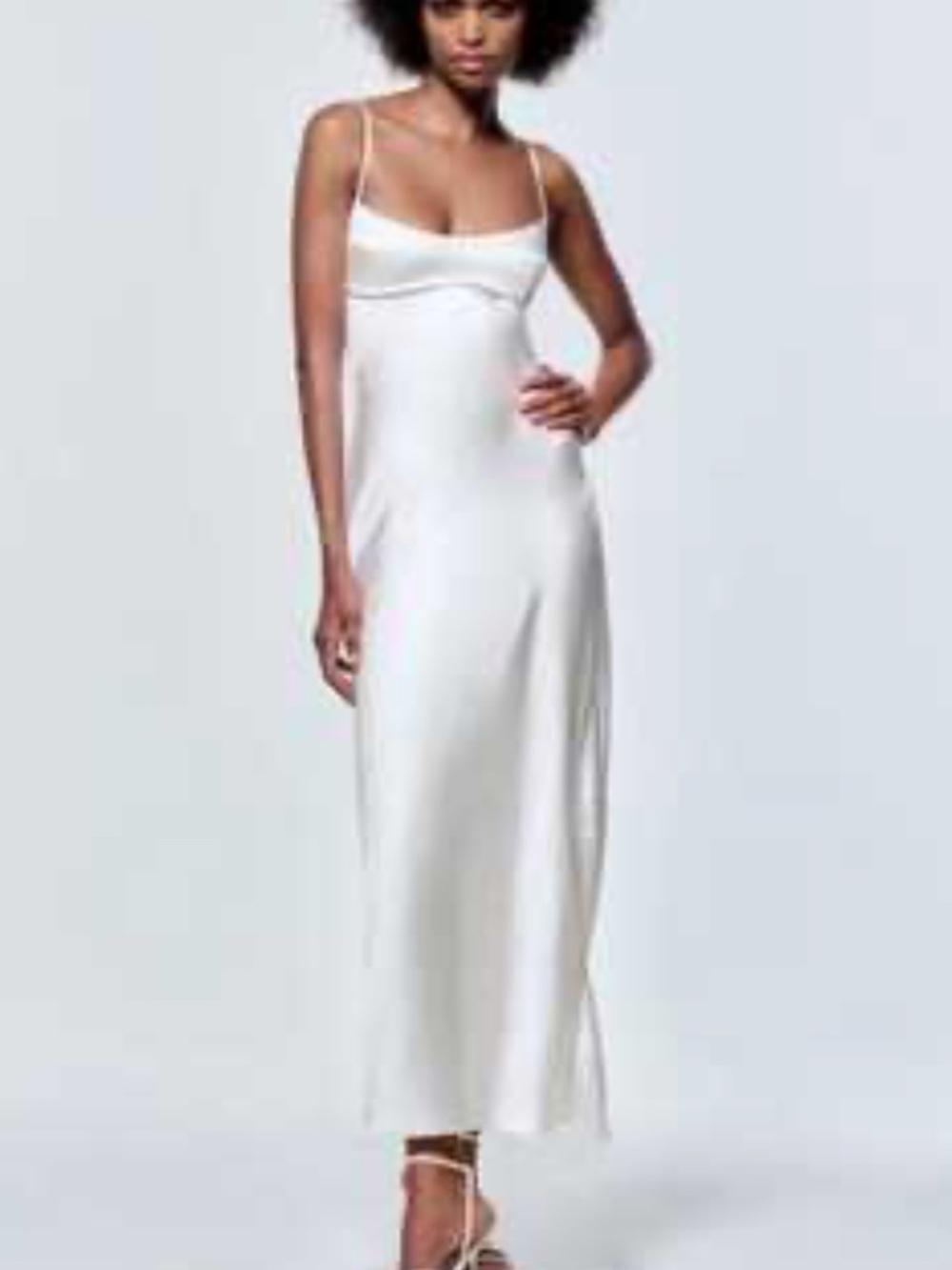 Zara White Satin Slip Chemise with Adjustable Straps